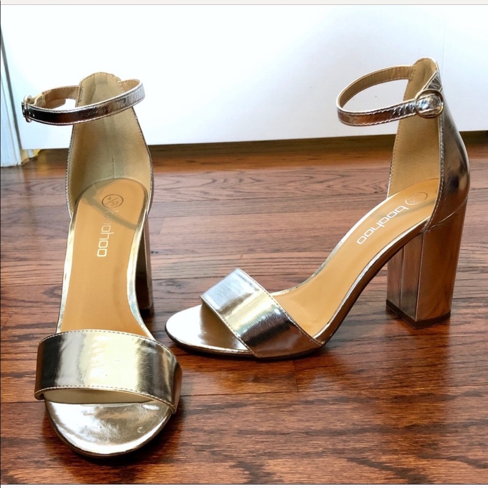 Boohoo Silver Block Heel Sandals